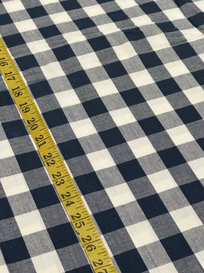 Navy and white plain buffalo check yarn-dyed fabric.