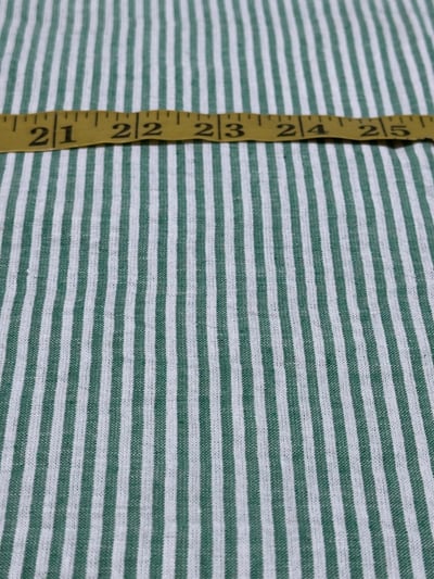 Green and white plain slub candy stripe yarn-dyed fabric